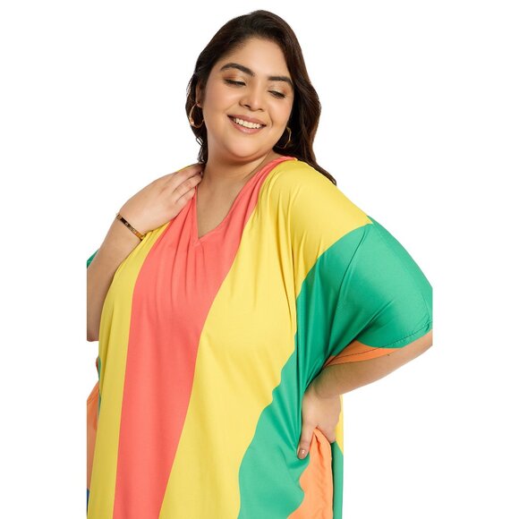 Gypsie Blu Women Rainbow Printed Kaftan Maxi Dress Kimono Sleeve Dress for Beach - Picture 6 of 9